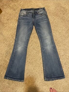 Women's Blue Flare Jeans - Mid Wash Wide Leg